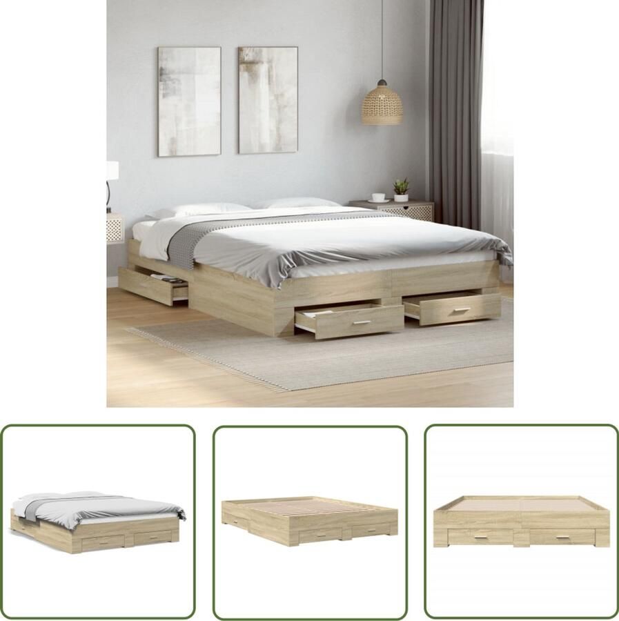 VidaXL Bedframe met lades bewerkt hout sonoma eikenkleurig 140x200 cm Bed Frame Houten Bed Sonoma Eiken Tweepersoonsbed Bed Met Lade