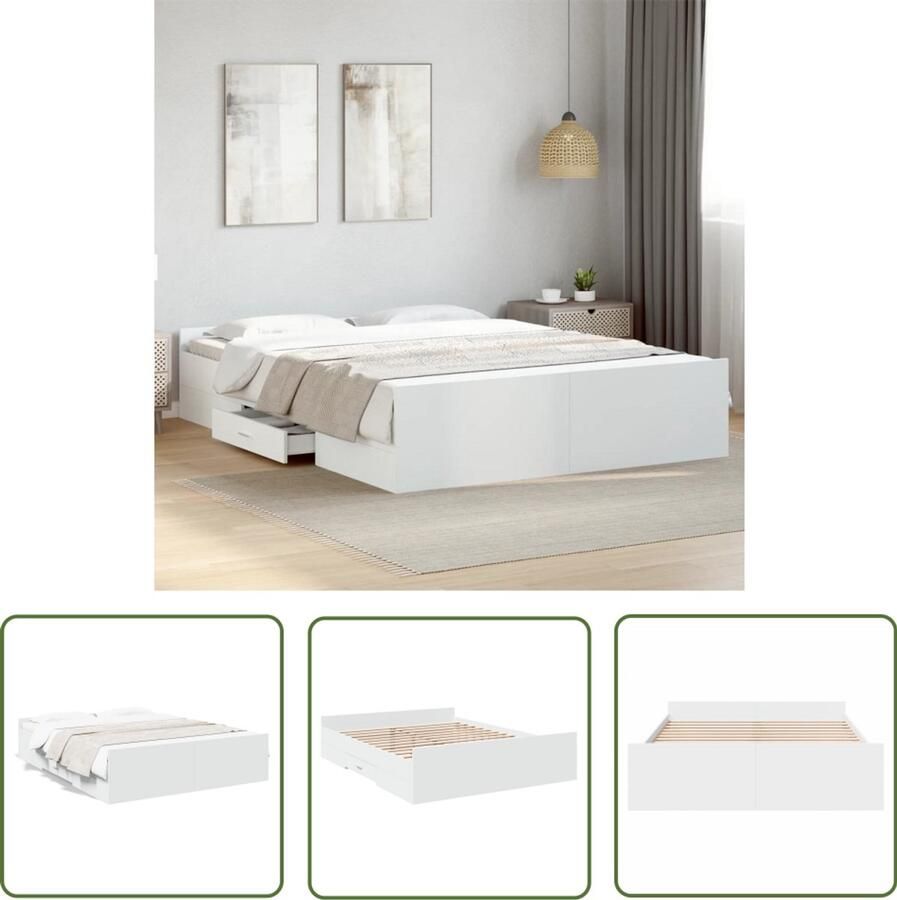 VidaXL Bedframe met lades bewerkt hout wit 150x200 cm Bed Frame Houten Bed Wit Bed Tweepersoonsbed Bed Met Lade