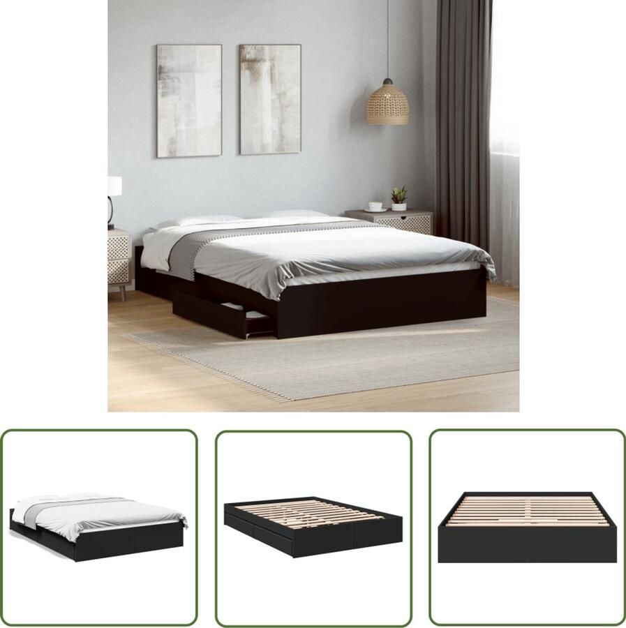VidaXL Bedframe met lades bewerkt hout zwart 120x200 cm Bed Frame Houten Bed Tweepersoonsbed Boxspring Bed Design Bed