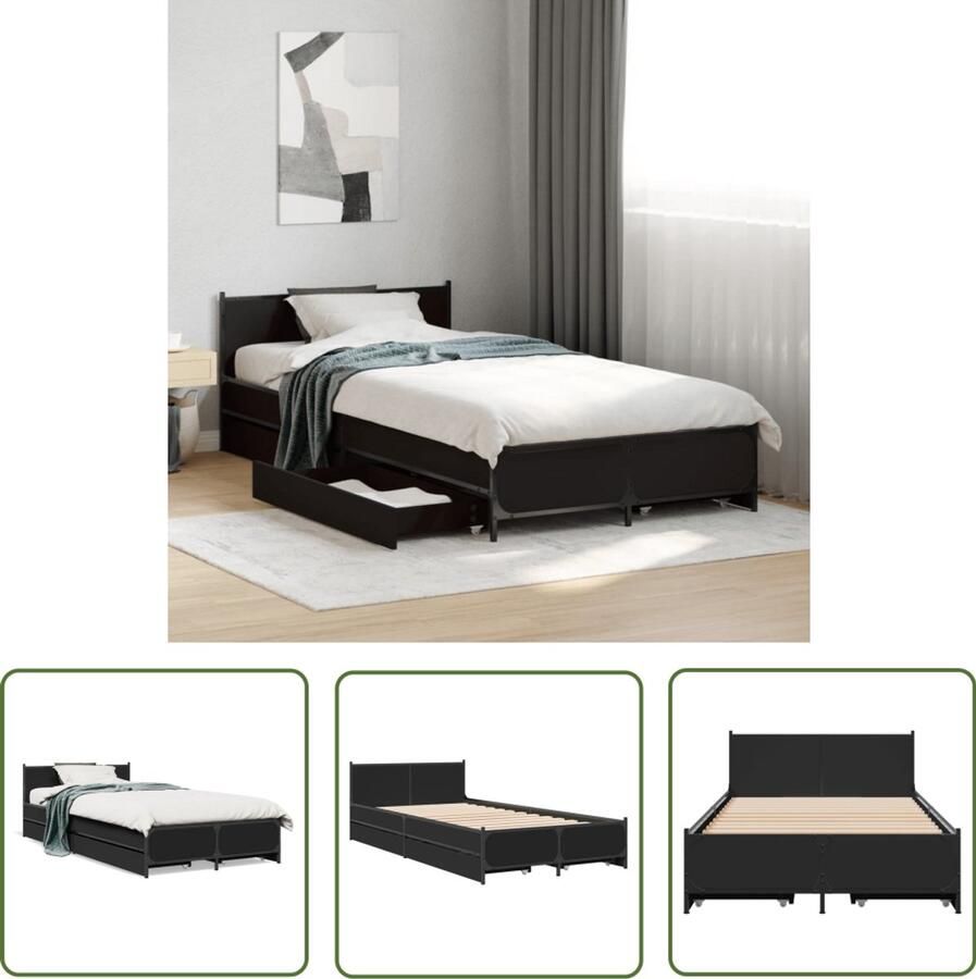 VidaXL Bedframe met lades bewerkt hout zwart 90x190 cm Bed Frame Houten Bed Tweepersoonsbed Boxspring Zwarte Bed