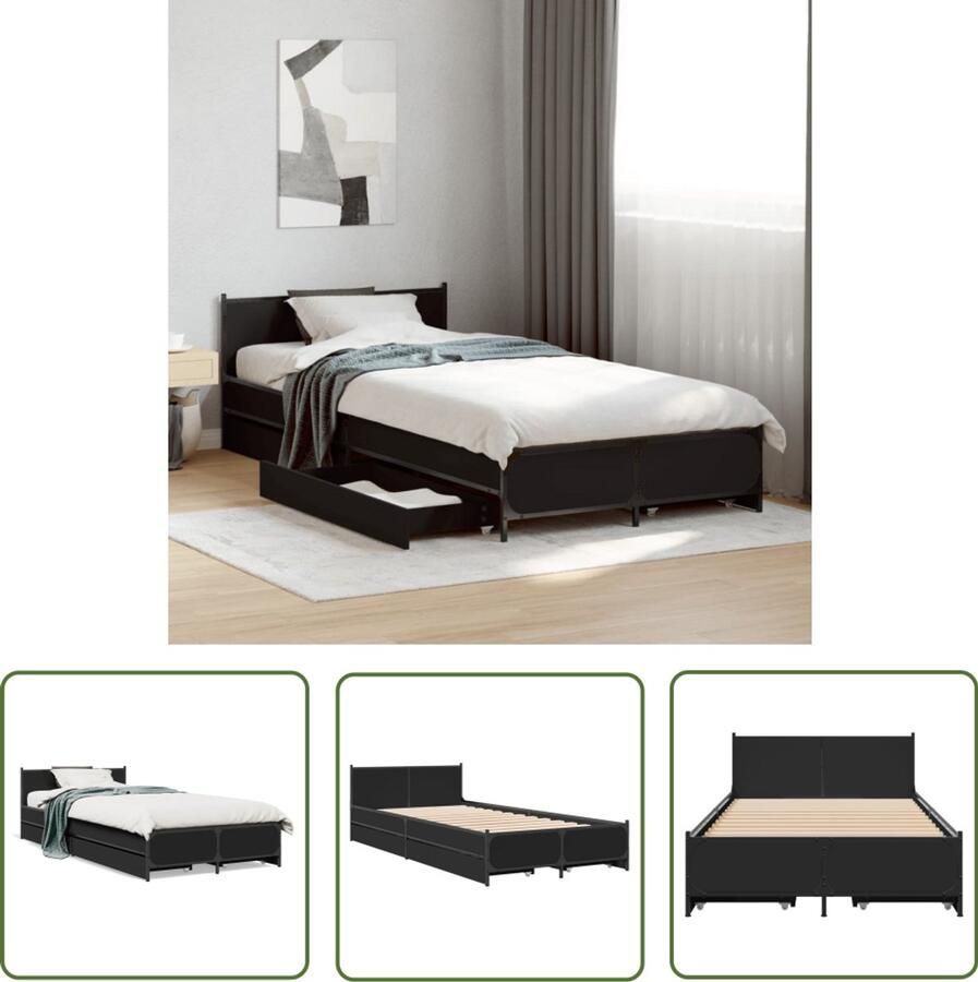 VidaXL Bedframe met lades bewerkt hout zwart 90x200 cm Bed Frame Houten Bed Tweepersoons Bed Boxspring Bed Design Bed