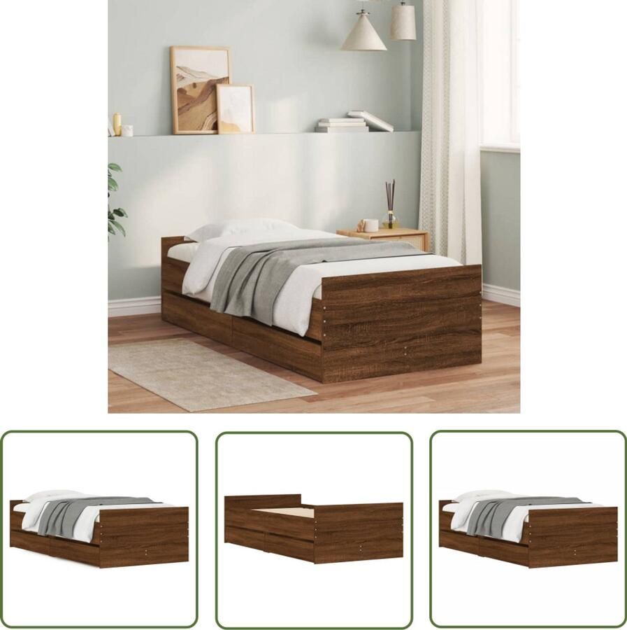 VidaXL Bedframe met lades bruin eikenkleur 75x190 cm Small Single Bed Frame Houten Bed Klein Tweepersoonsbed Slaapkamersdecoratie Bruine Bed