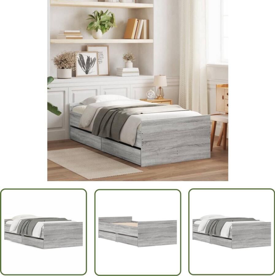 VidaXL Bedframe met lades grijs sonoma eiken 75x190 cm Small Single Bed Frame Houten Bed Tweepersoons Bed Klein Enkel Bed Met Laden