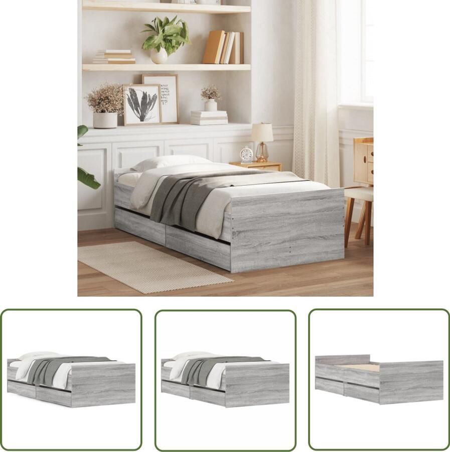 VidaXL Bedframe met lades grijs sonoma eikenkleurig 90x190 cm Bed Frame Houten Bed Tweepersoonsbed Grijze Bed Sonoma Eiken Kleur