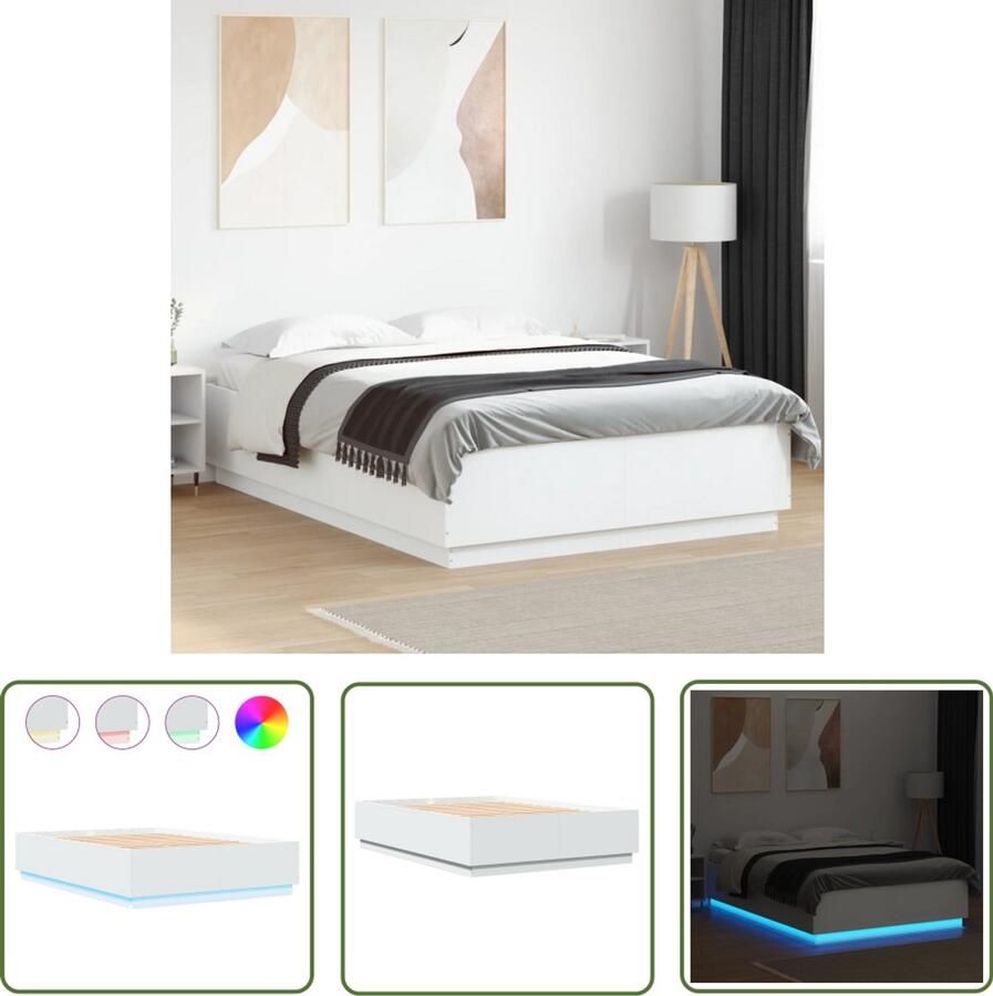 VidaXL Bedframe met LED-verlichting bewerkt hout wit 120x200 cm Bed Frame Houten Bed Led Bed Witte Bed Tweepersoonsbed
