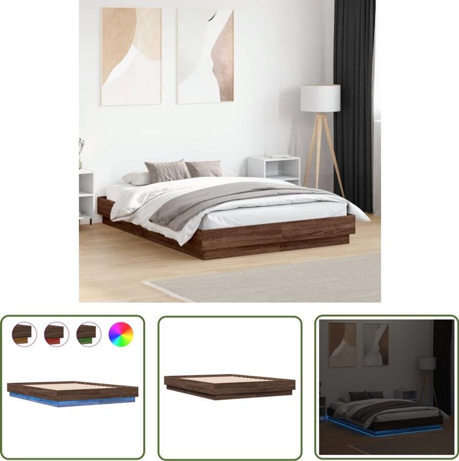 VidaXL Bedframe met LED-verlichting bruin eikenkleurig 120x190 cm Bed Frame Houten Bed Led Bed Tweepersoonsbed Bruin Bed