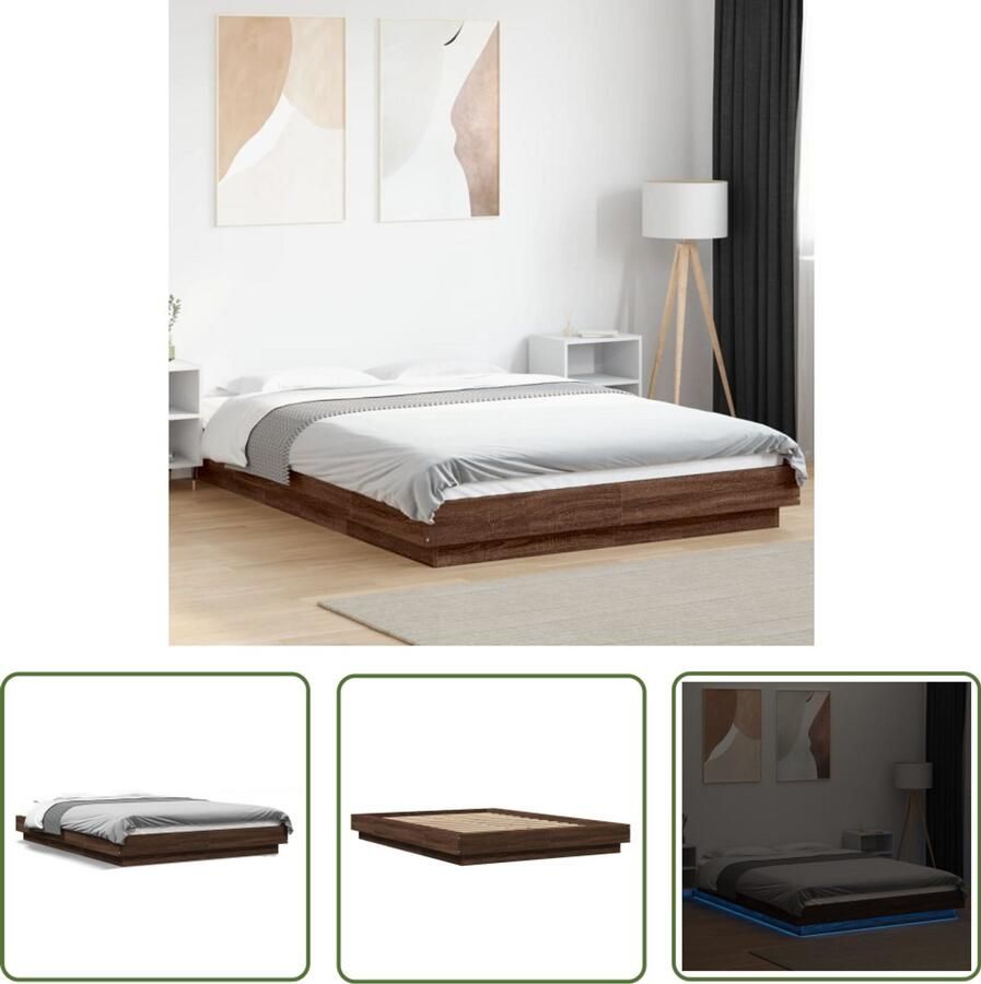VidaXL Bedframe met LED-verlichting bruin eikenkleurig 120x200 cm Bed Frame Houten Bed Led Bed Bruin Eiken Bed Tweepersoons Bed