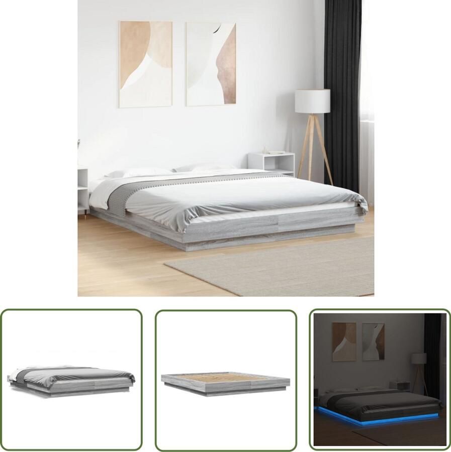 VidaXL Bedframe met LED-verlichting grijs sonoma eiken 160x200 cm Bed Frame Houten Bed Led Bed Grijze Bed Modern Bed