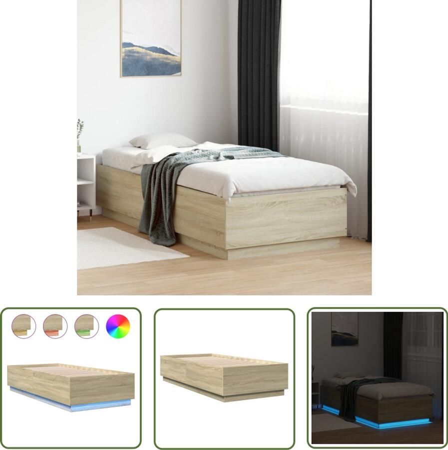 VidaXL Bedframe met LED-verlichting sonoma eikenkleurig 100x200 cm Bed Frame Houten Bed Led Bed Sonoma Eiken Tweepersoons Bed
