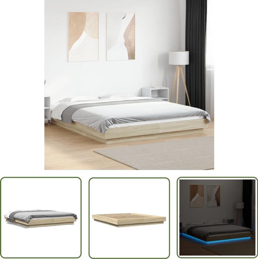 VidaXL Bedframe met LED-verlichting sonoma eikenkleurig 160x200 cm Bed Frame Houten Bed Led Bed Sonoma Eiken Slaapkamerstijl