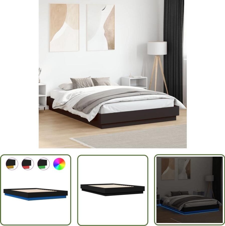 VidaXL Bedframe met LED-verlichting zwart 160x200 cm Bed Frame Houten Bed Led Bed Tweepersoonsbed Slaapcomfort