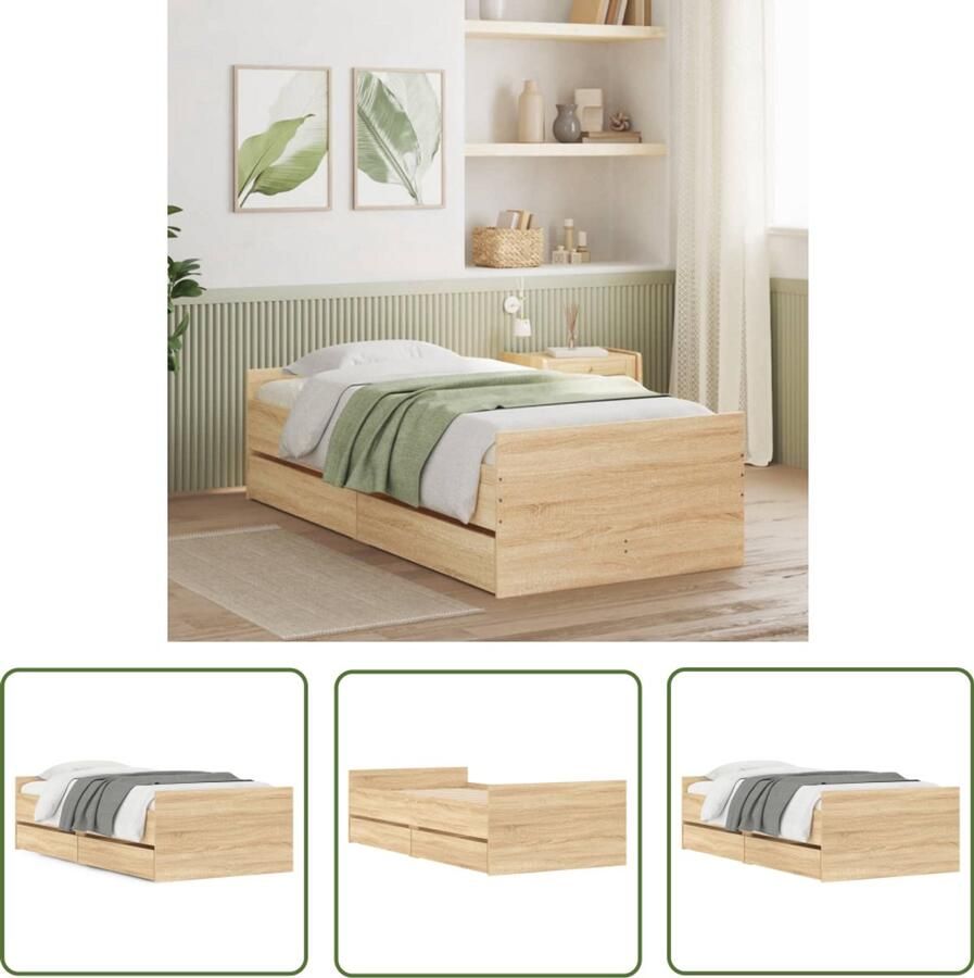 VidaXL Bedframe sonoma eikenkleurig 75x190 cm Small Single Bed Frame Houten Bed Slaapkamersdecoratie Sonoma Eiken Kleine Single Bed
