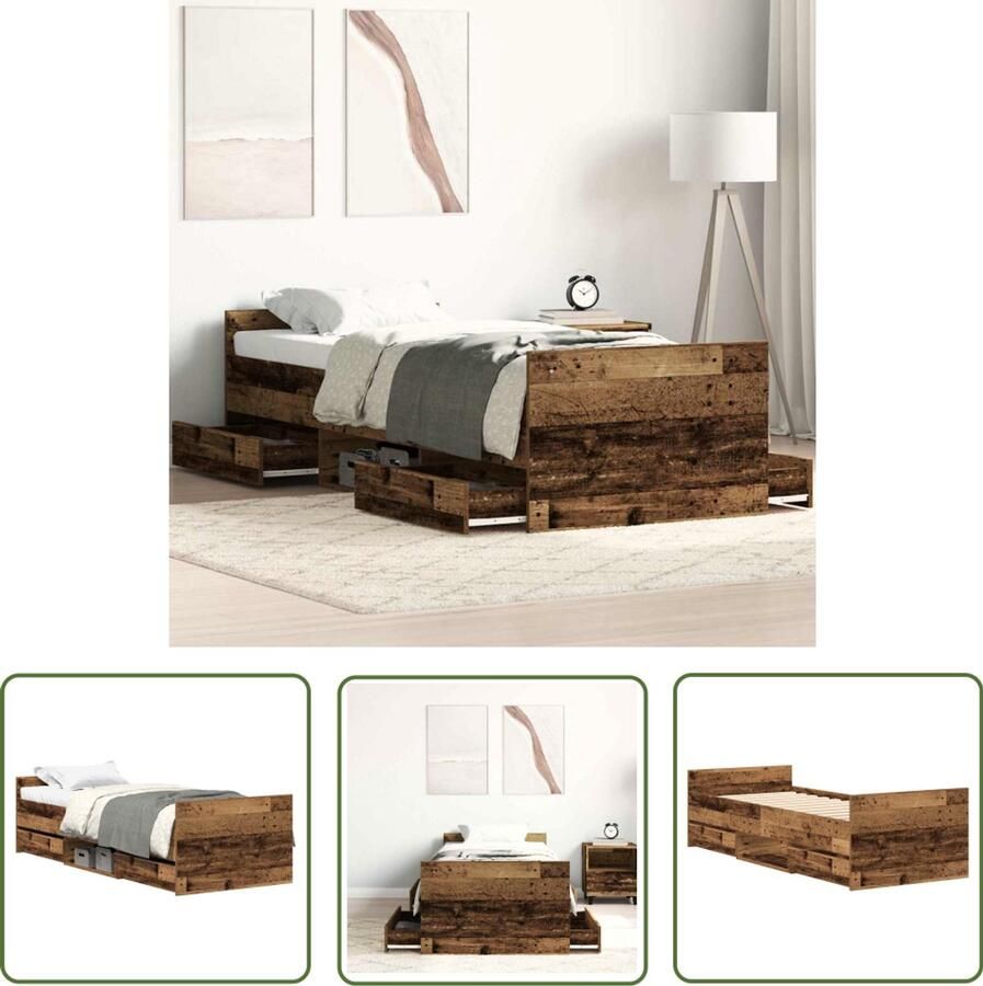 VidaXL Bedframe zonder matras 100x200 cm bewerkt hout oud hout Bed Frame Houten Bed Vintage Bed Tweepersoonsbed Boxspring Bed