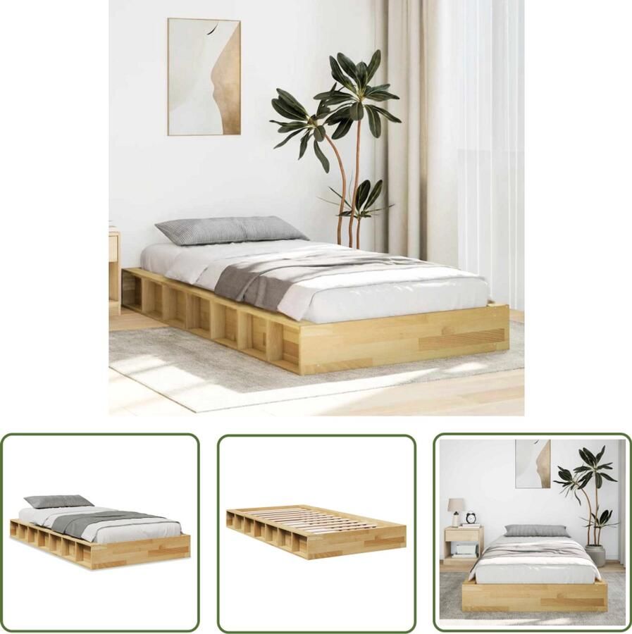 VidaXL Bedframe zonder matras 100x200 cm massief hout eiken Bed Frame Houten Bed Eiken Bed Boxspring Tweepersoonsbed