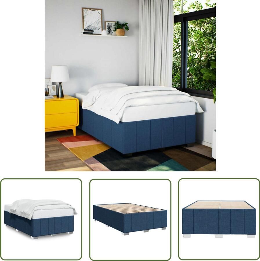 VidaXL Bedframe zonder matras 120x190 cm stof blauw Bed Frame Houten Bed Tweepersoonsbed Boxspring Slaapkamer Decoratie