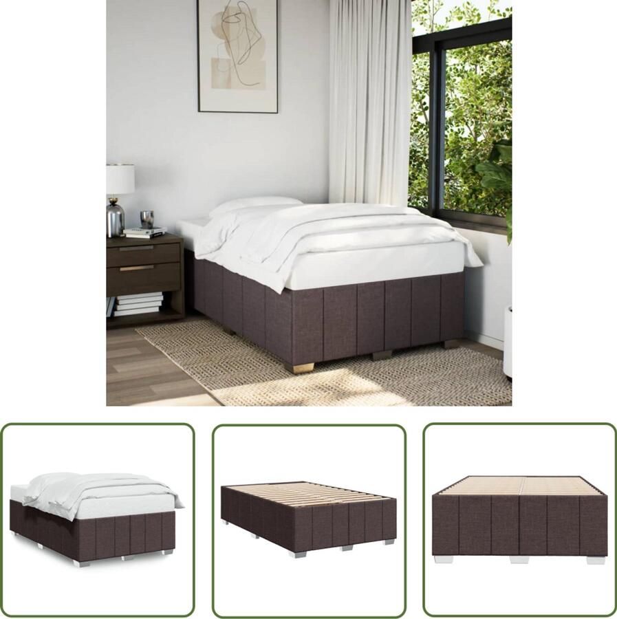 VidaXL Bedframe zonder matras 120x190 cm stof donkerbruin Bed Frame Houten Bed Tweepersoonsbed Donkere Kleuren Design Bed