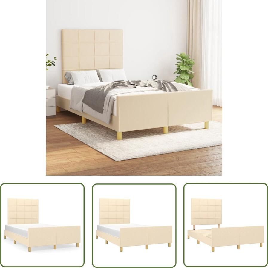The Living Store Bedframe Bedframes 203 x 126 x 118 128 cm Duurzaam materiaal Verstelbare hoogte Ondersteunende poten Multiplex lattenbodem Comfortabele ondersteuning Crème kleur