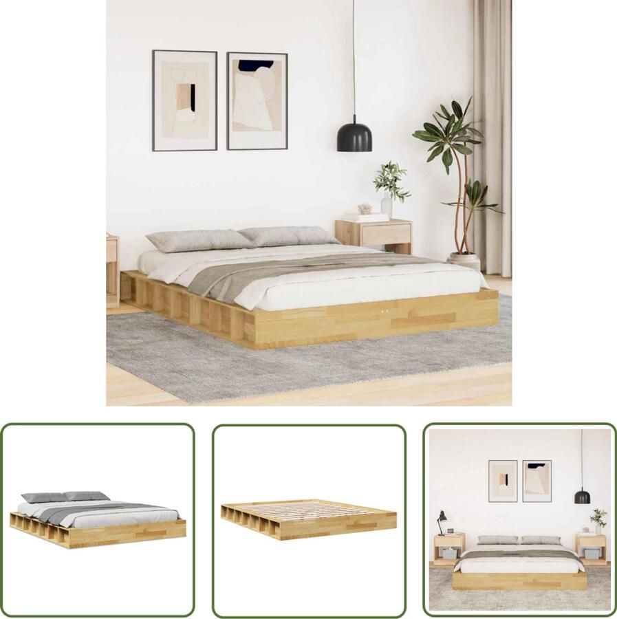 VidaXL Bedframe zonder matras 140x200 cm massief hout eiken Bed Frame Houten Bed Eiken Bed Tweepersoonsbed Boxspring
