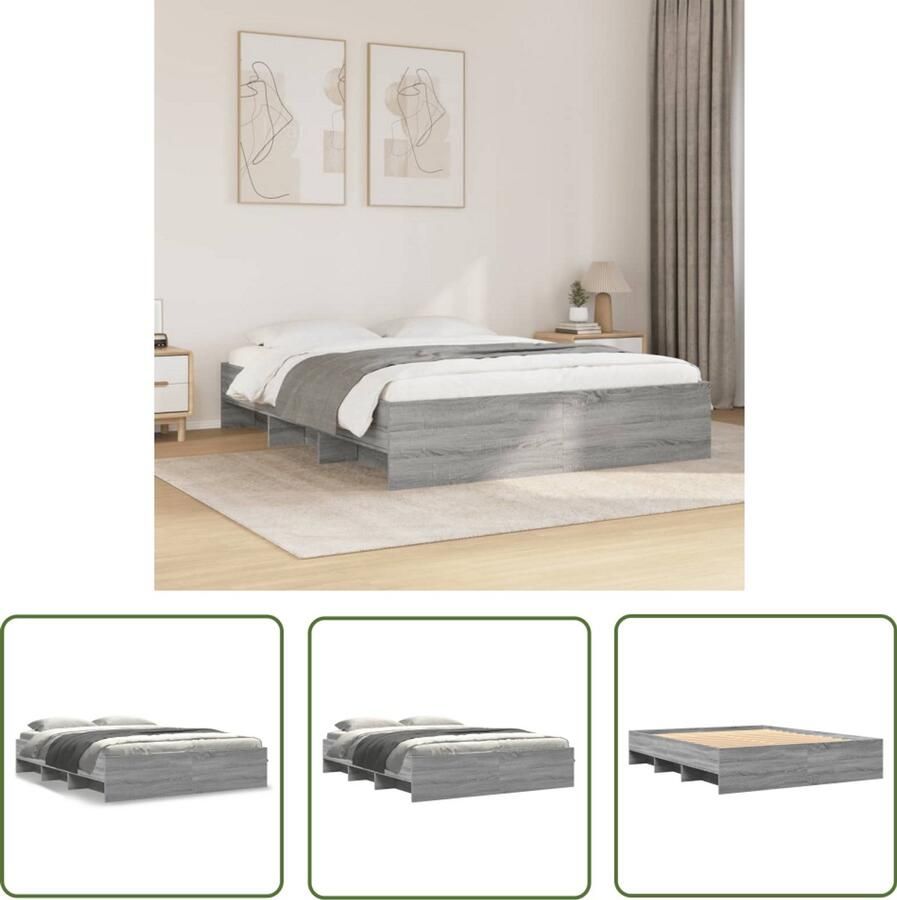 VidaXL Bedframe zonder matras 160x200 cm spaanplaat grijs Sonoma Bed Frame Houten Bed Bedbank Slaapcomfort Design Bed