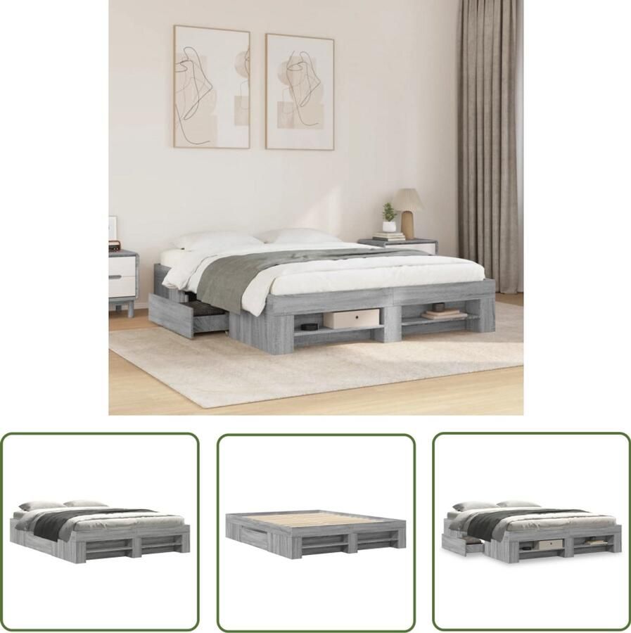 VidaXL Bedframe zonder matras 160x200 cm spaanplaat grijs Sonoma Bed Frame Houten Bed Tweepersoonsbed Boxspring Bed Slaapkamer Decoratie