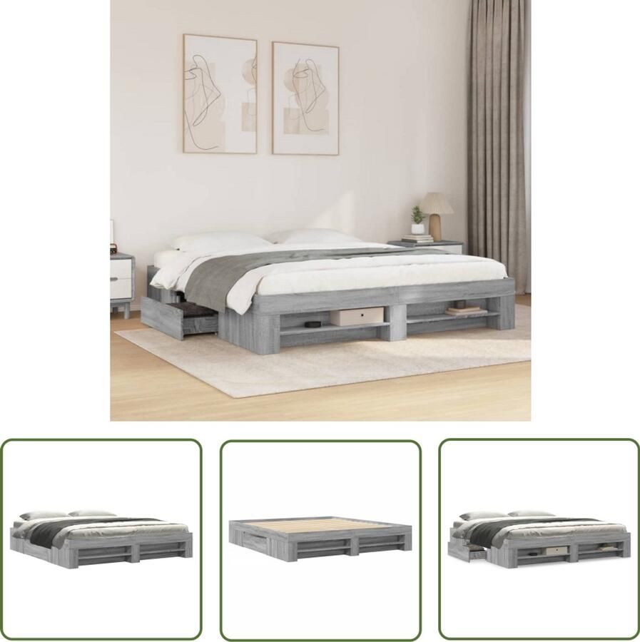 VidaXL Bedframe zonder matras 180x200 cm spaanplaat grijs Sonoma Bed Frame Houten Bed Boxspring Bed Tweepersoons Bed Slaapcomfort