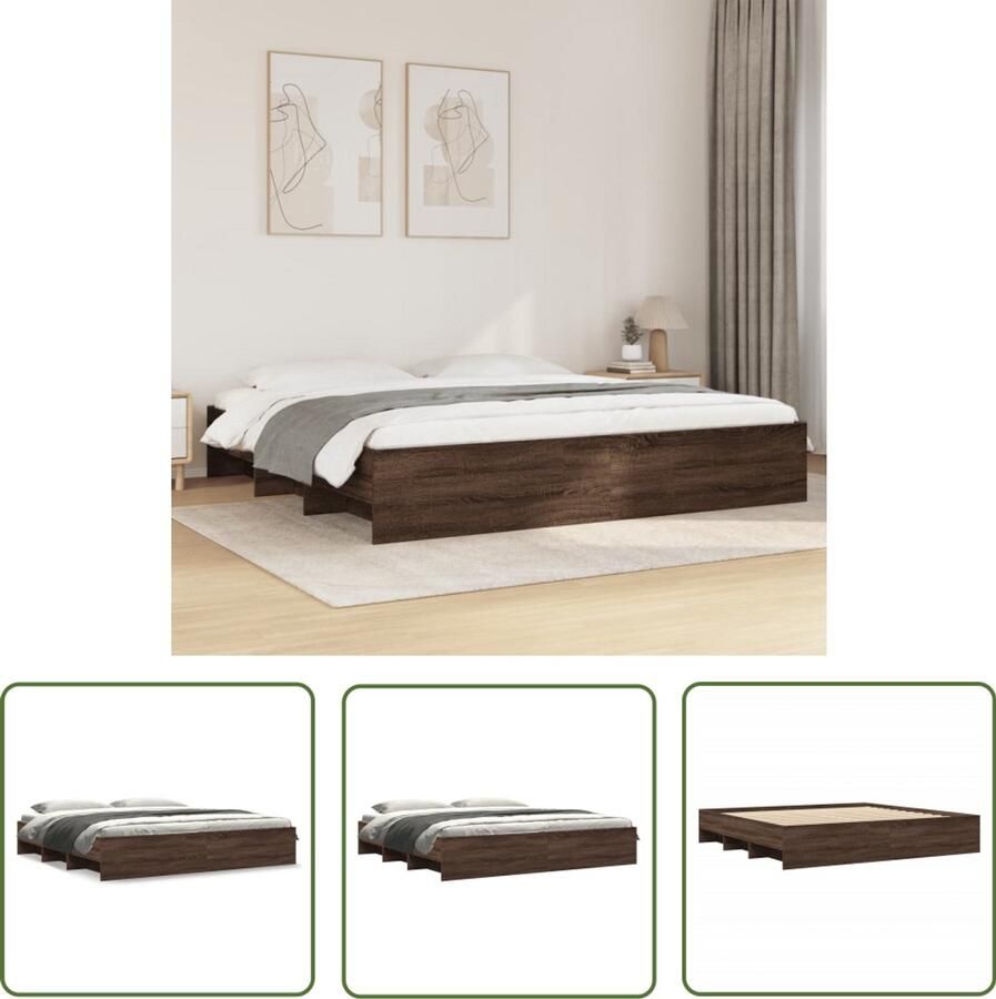 VidaXL Bedframe zonder matras 200x200 cm spaanplaat bruin eikenkleurig Bed Frame Houten Bed Tweepersoons Bed Boxspring Frame Bedroom Furniture
