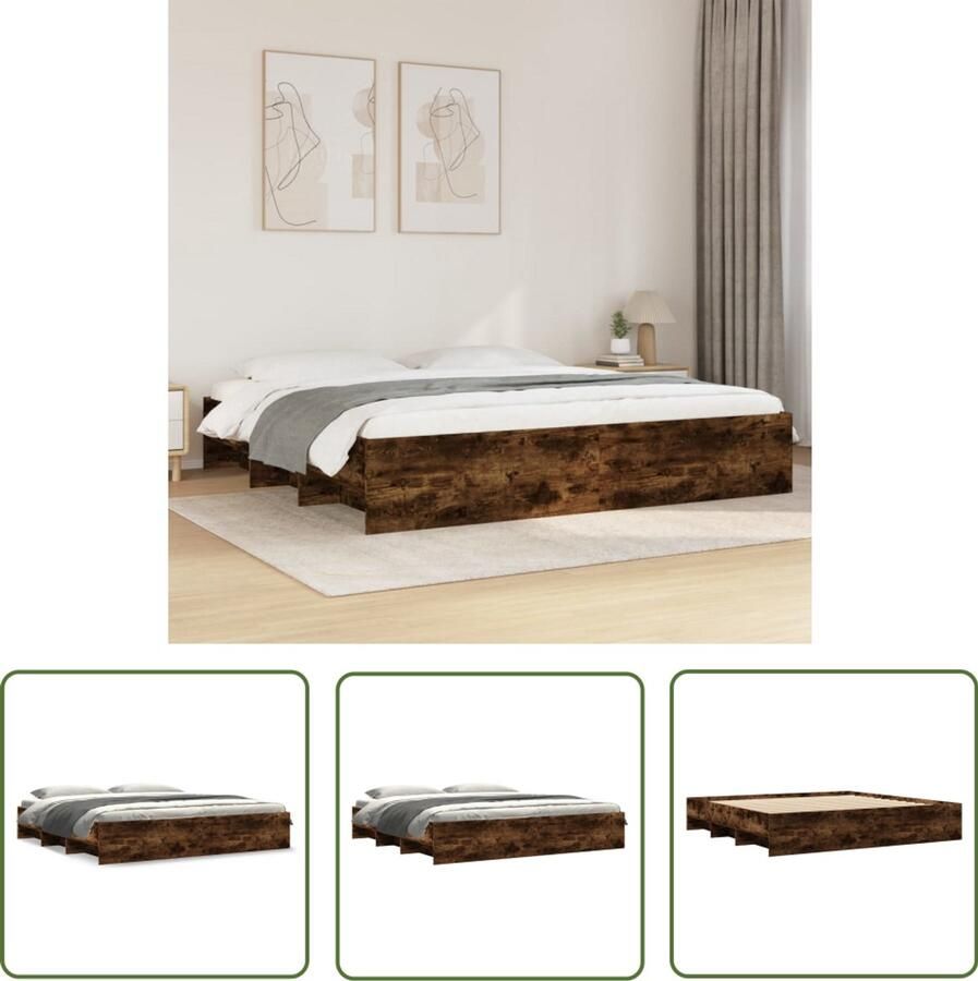 VidaXL Bedframe zonder matras 200x200 cm spaanplaat gerookt eiken Bed Frame Houten Bed Tweepersoons Bed Boxspring Slaapcomfort