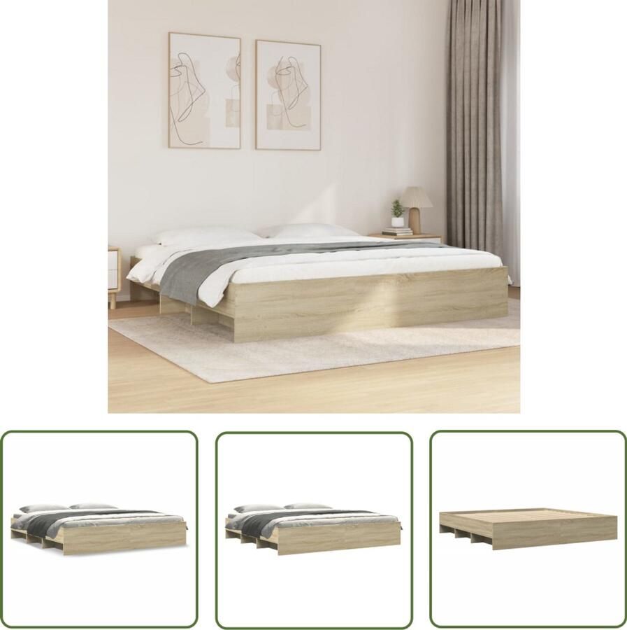 VidaXL Houten Bed Frame Bedframe zonder matras 200x200cm spaanplaat sonoma eikenkleurig Bed Met Lade Sonoma Eiken Tweepersoonsbed