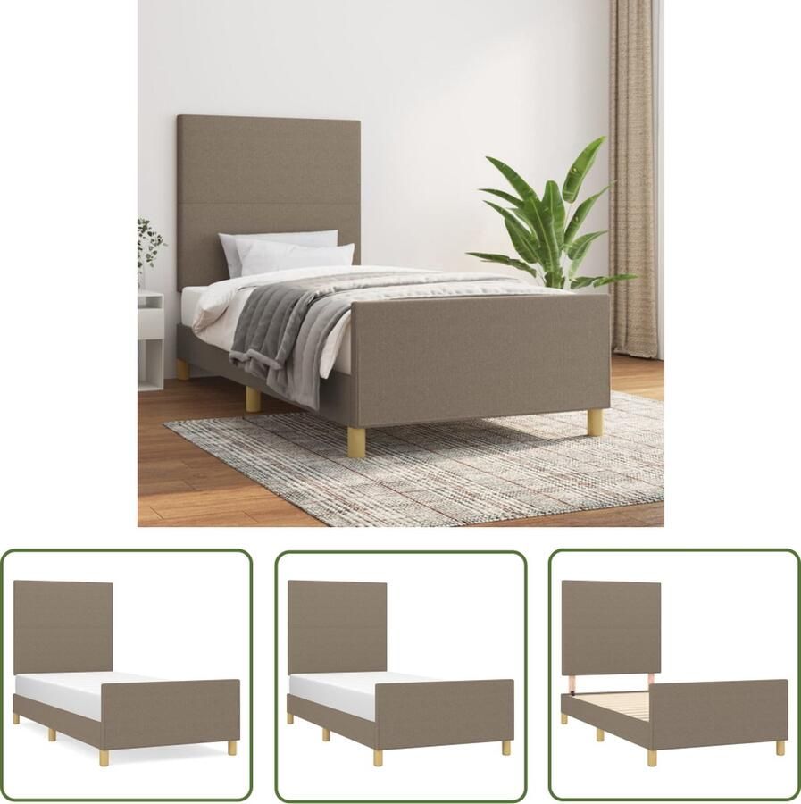 The Living Store Bedframe 203 x 83 x 118 128 verstelbaar hoofdeinde stabiele poten multiplex lattenbodem comfortabele ondersteuning kleur taupe materiaal stof larikshout geschikt voor 80 x 200 cm matras
