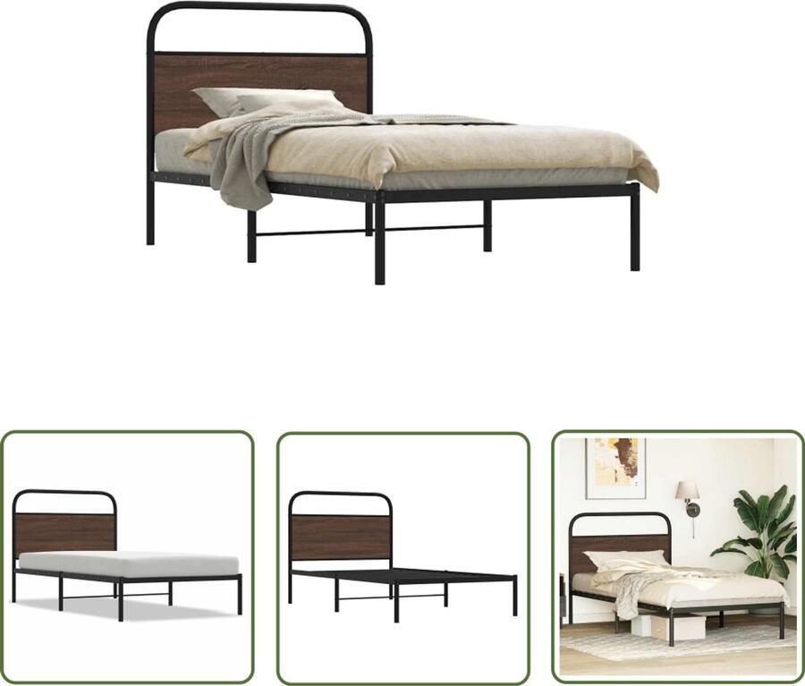 VidaXL Bedframe zonder matras bewerkt hout bruin eikenkleur 100x200 cm Bed Frame Houten Bed Met Hoofdbord Tweepersoonsbed Slaapkamersdecoratie