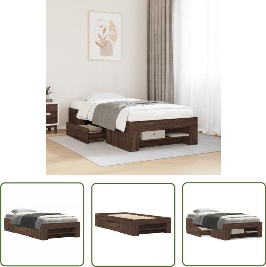 VidaXL Bedframe zonder matras bewerkt hout bruin eikenkleur 100x200 cm Bed Frame Houten Bed Bedkast Tweepersoonsbed Boxspring - Foto 2