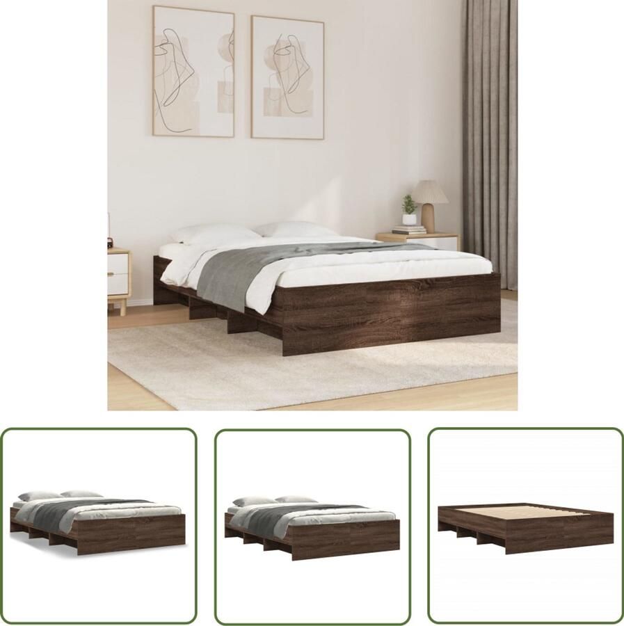 VidaXL Bedframe zonder matras bewerkt hout bruin eikenkleur 120x200 cm Bed Frame Houten Bed Bedkast Slaapkamer Decoratie Bruine Eiken Kleur