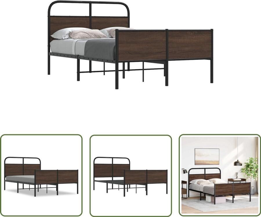 VidaXL Bedframe zonder matras bewerkt hout bruin eikenkleur 120x200 cm Bed Frame Houten Bed Bedkast Slaapkamers Eiken Kleur