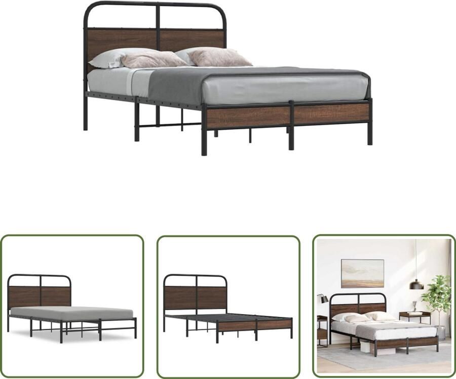 VidaXL Bedframe zonder matras bewerkt hout bruin eikenkleur 140x190 cm Bed Frame Houten Bed Eiken Kleur Tweepersoons Bed Boxspring Bed
