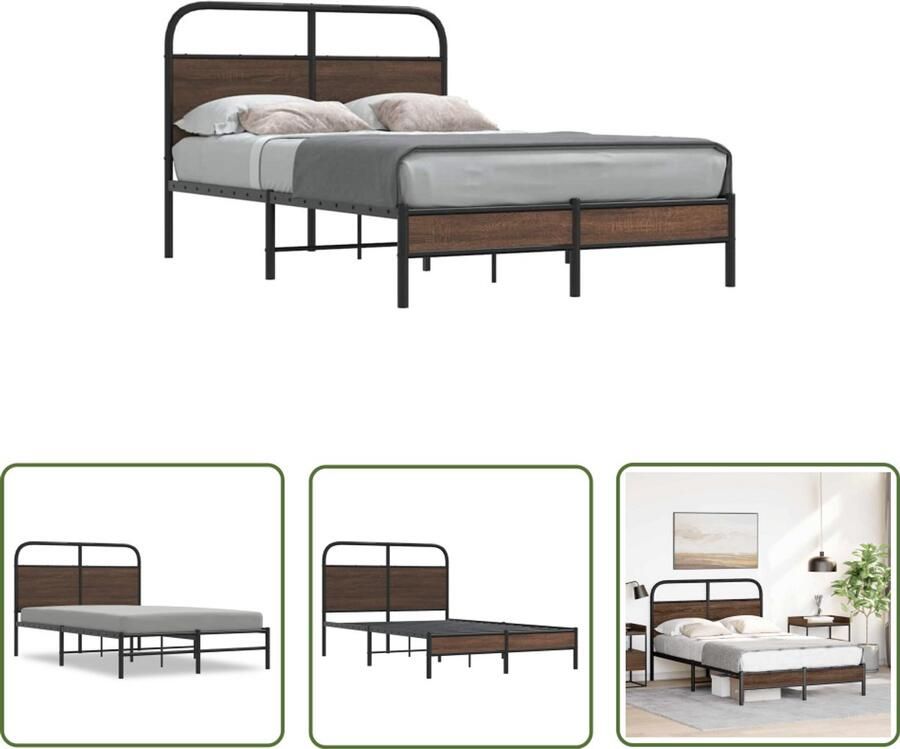 VidaXL Bedframe zonder matras bewerkt hout bruin eikenkleur 140x200 cm Bed Frame Houten Bed Bedkast Tweepersoonsbed Slaapkamersdecoratie