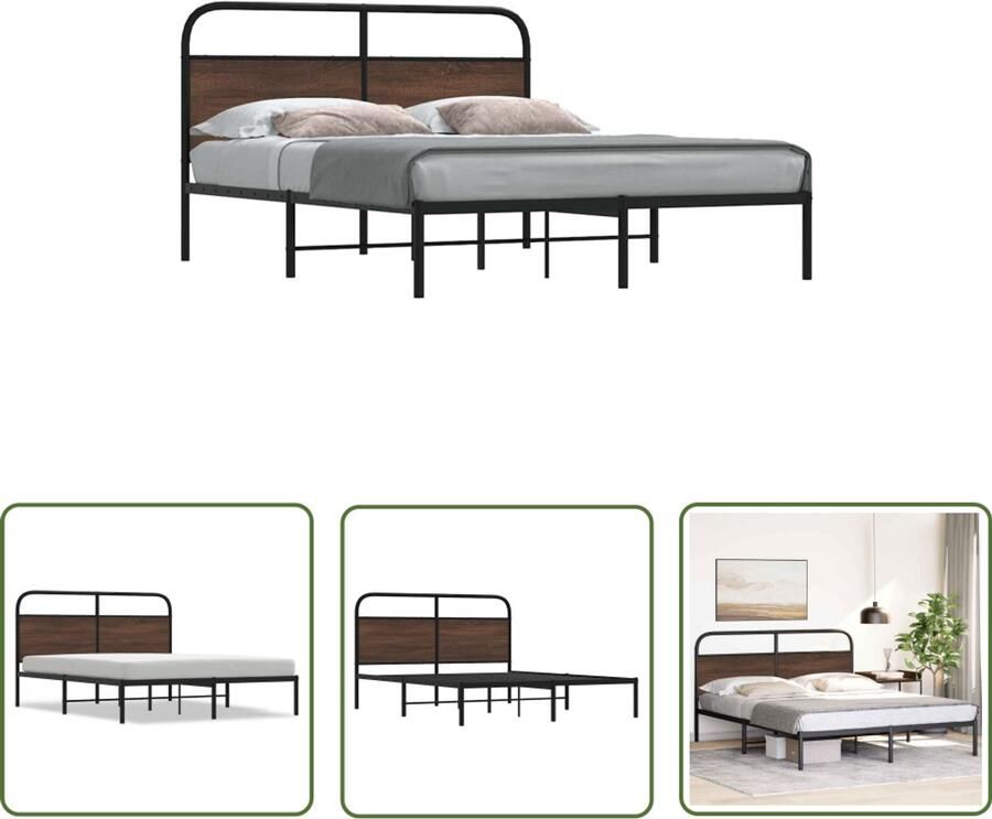 VidaXL Bedframe zonder matras bewerkt hout bruin eikenkleur 150x200 cm Bed Frame Houten Bed Bedkast Slaapkamervloerisolatie Boxspring