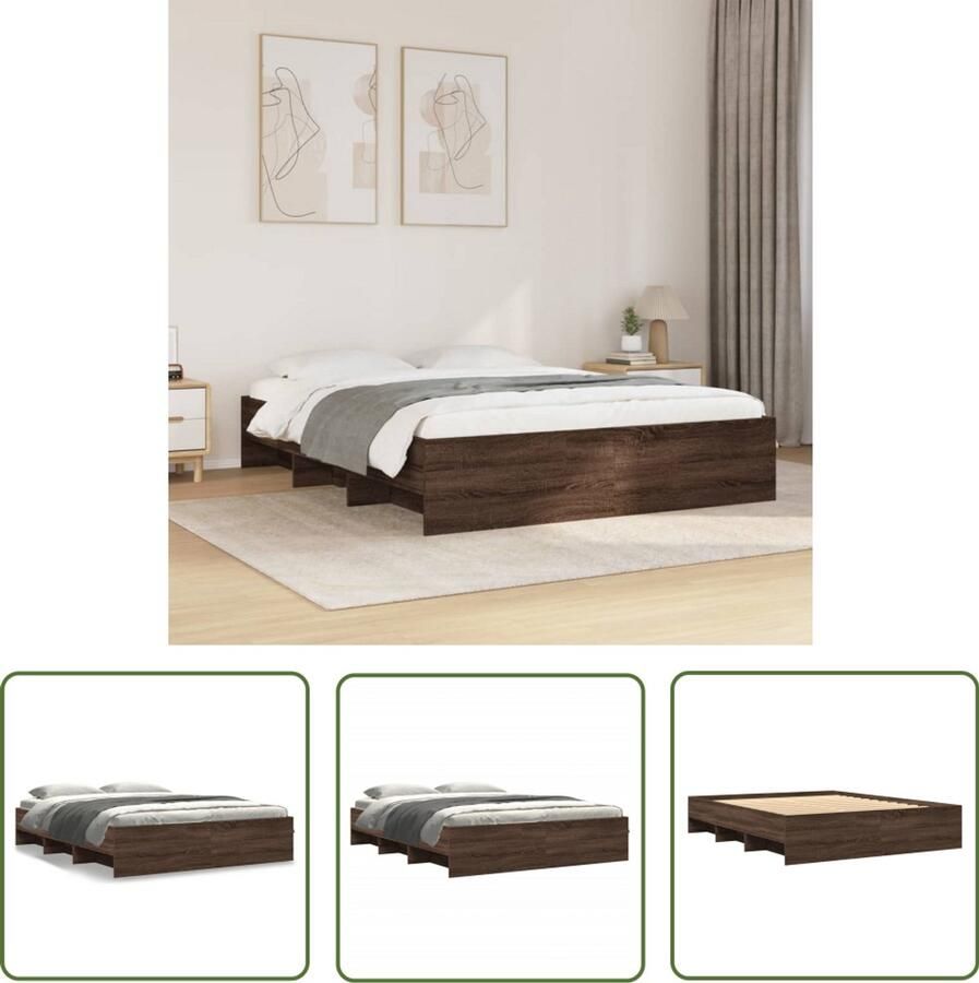 VidaXL Bedframe zonder matras bewerkt hout bruin eikenkleur 160x200 cm Bed Frame Houten Bed Bruine Eiken Kleur Tweepersoons Bed Boxspring Bed