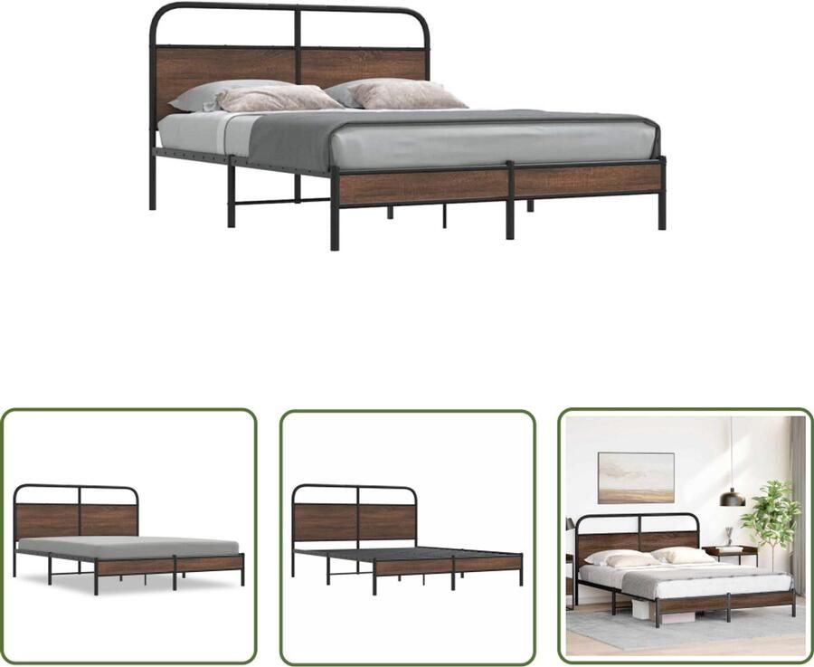 VidaXL Bedframe zonder matras bewerkt hout bruin eikenkleur 160x200 cm Bed Frame Houten Bed Tweepersoonsbed Boxspring Bed Slaapkamerdecoratie