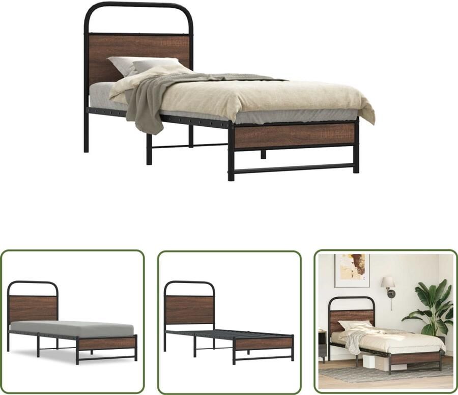 VidaXL Bedframe zonder matras bewerkt hout bruin eikenkleur 75x190 cm Bed Frame Houten Bed Eiken Kleur Tweepersoonsbed Boxspring Frame