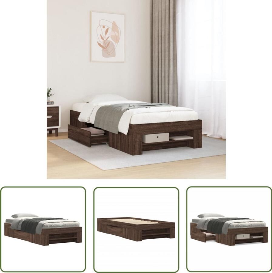 VidaXL Bedframe zonder matras bewerkt hout bruin eikenkleur 90x200 cm Bed Frame Houten Bed Bruine Eiken Kleur Tweepersoons Bed Boxspring Bed