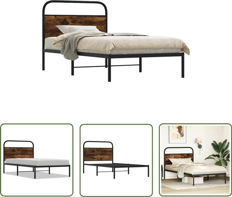 VidaXL Houten Bed Frame Bedframe zonder matras bewerkt hout gerookt eiken 100x200 cm Bed Zwart King Size Bed Boxspring Bed