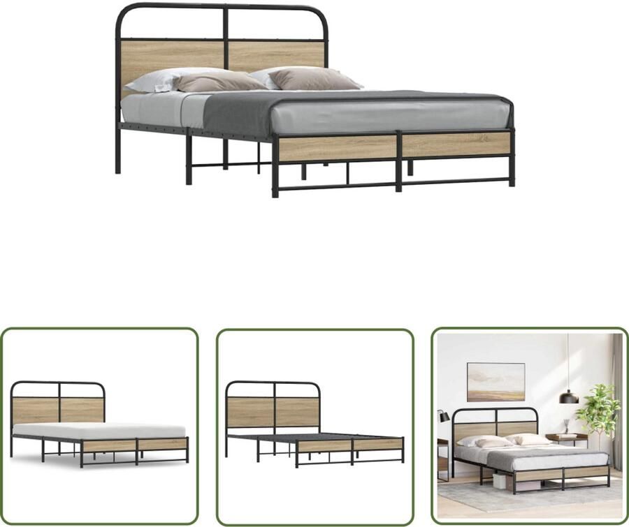 VidaXL Bedframe zonder matras bewerkt hout gerookt eiken 120x190 cm Bed Frame Houten Bed Bedkast Boxspring Slaapkamers