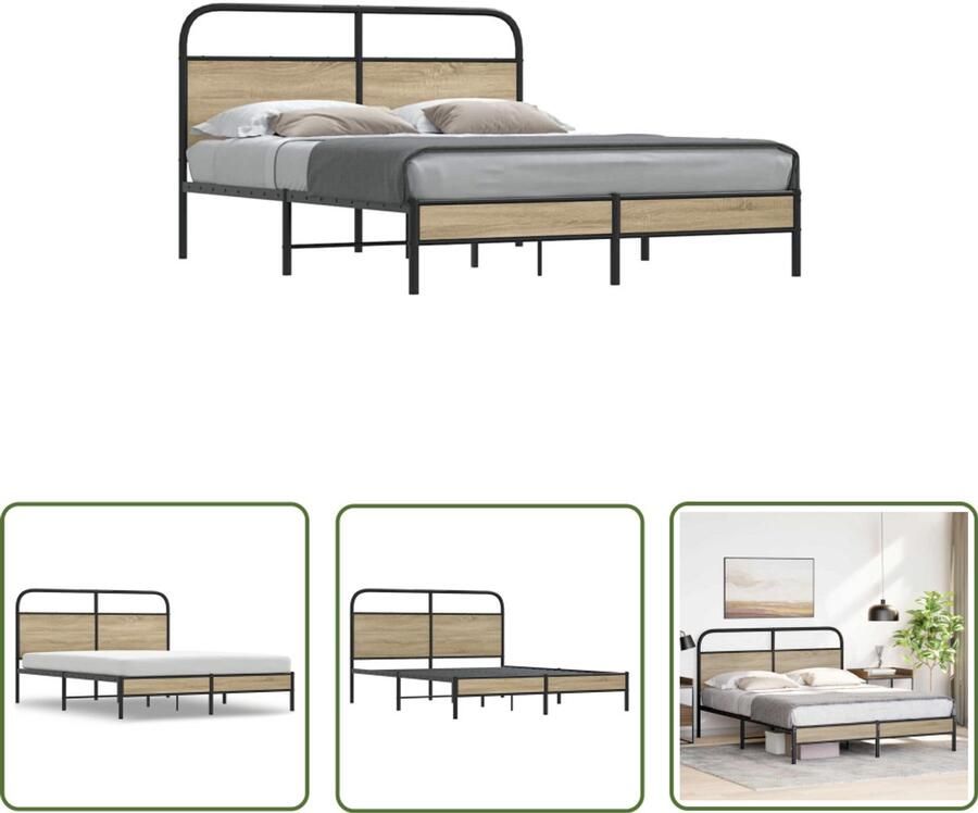VidaXL Bedframe zonder matras bewerkt hout gerookt eiken 160x200 cm Bed Frame Houten Bed Bedkast Boxspring Slaapcomfort