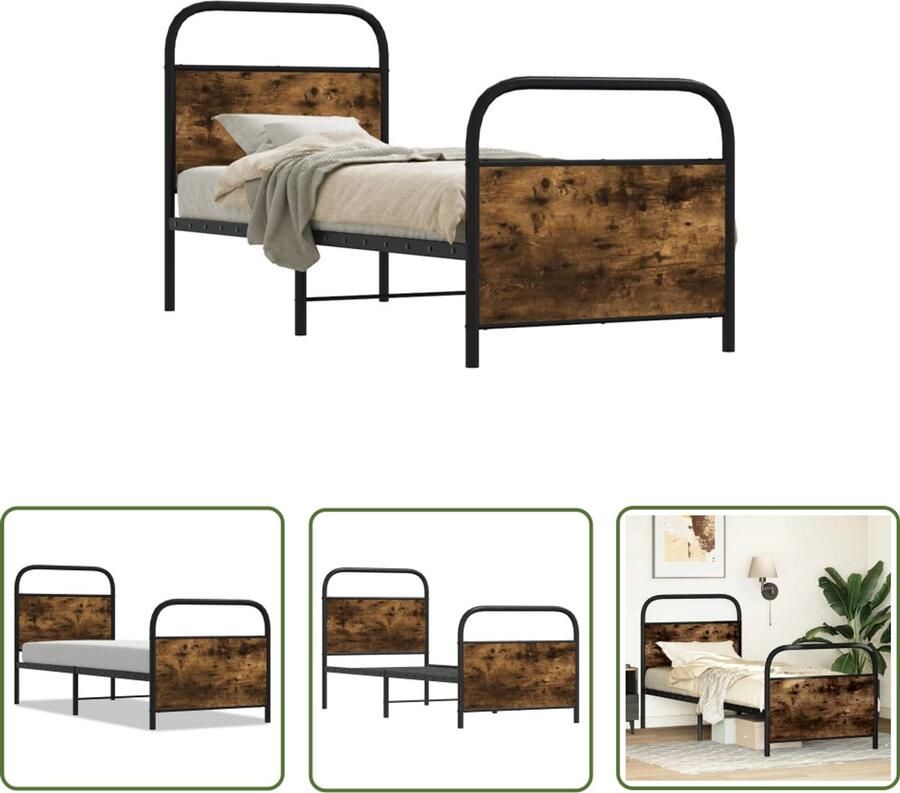 VidaXL Houten Bed Frame Bedframe zonder matras bewerkt hout gerookt eiken 75x190 cm Bed Zwart Kingsize Bed Boxspring Bed