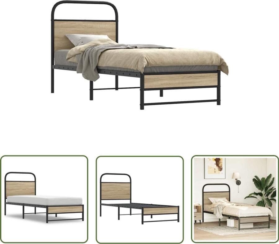 VidaXL Bedframe zonder matras bewerkt hout gerookt eiken 75x190 cm Bed Frame Houten Bed Bedkast Kingsize Bed Tweepersoonsbed