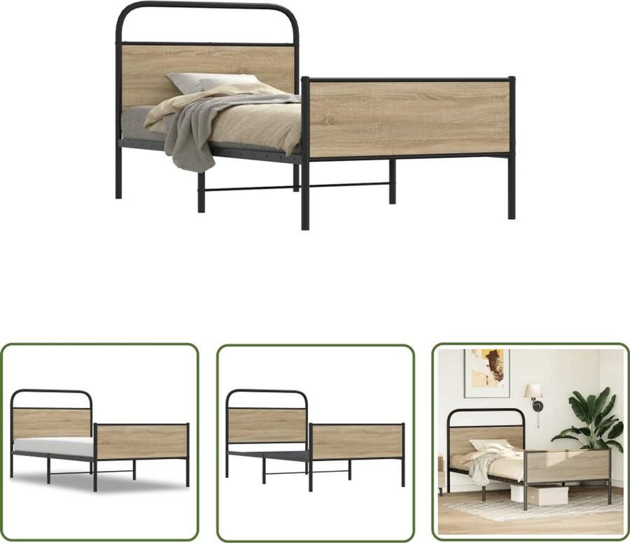 VidaXL Bedframe zonder matras bewerkt hout sonoma eikenkleur 100x190cm Bed Frame Houten Bed Sonoma Eiken Tweepersoons Bed Boxspring Bed