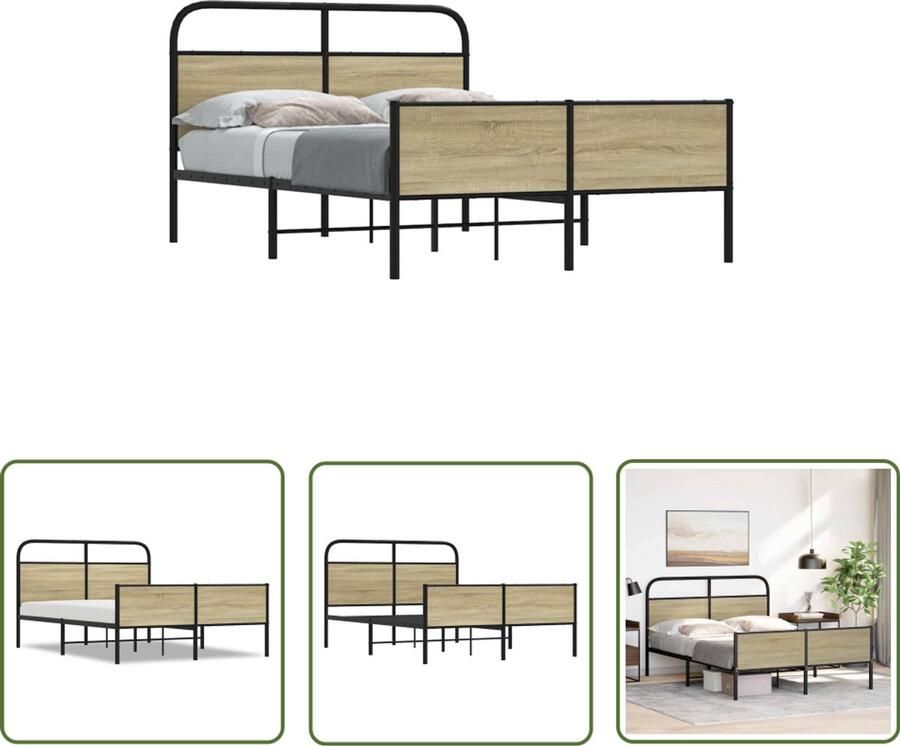 VidaXL Bedframe zonder matras bewerkt hout sonoma eikenkleur 120x190cm Bed Frame Houten Bed Met Hoofdeinde Bed 120x190 Sonoma Eiken Kleur