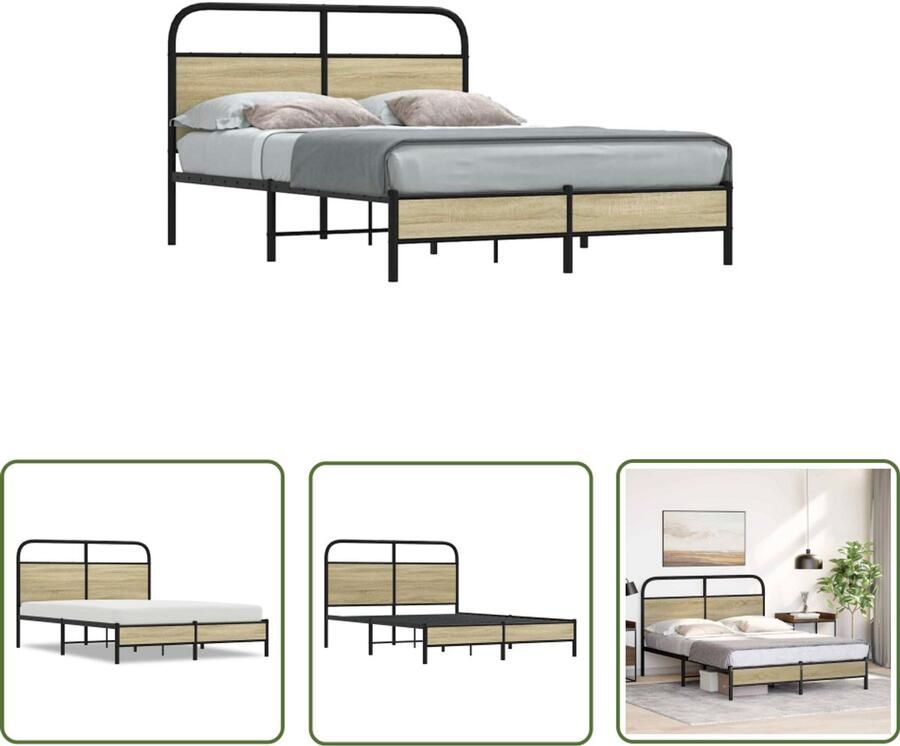 VidaXL Bedframe zonder matras bewerkt hout sonoma eikenkleur 120x200cm Bed Frame Houten Bed Zwart Slaapkamervloer Boxspring
