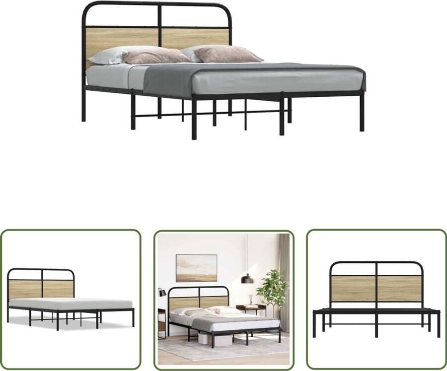 VidaXL Bedframe zonder matras bewerkt hout sonoma eikenkleur 140x190cm Bed Frame Houten Bed Sonoma Eiken Bedbank Slaapkamers