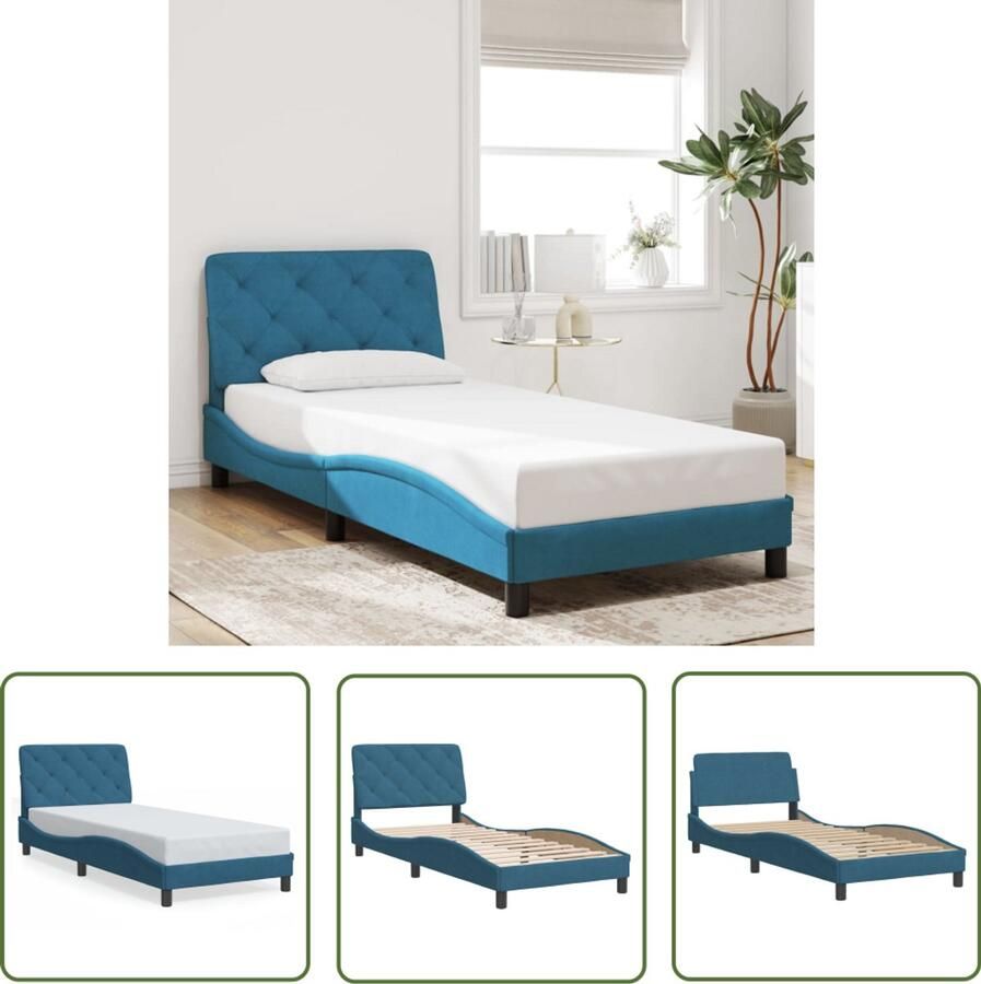 VidaXL Bedframe zonder matras fluweel blauw 80x200 cm Bed Frame Houten Bed Tweepersoon Bed Blauwdruk Bed Modern Bed
